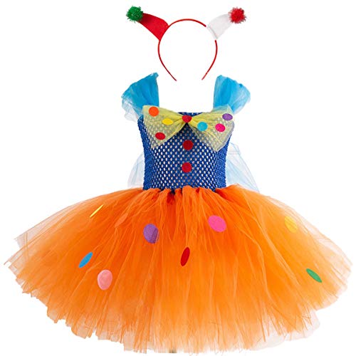 HIHCBF Circus Clown Mädchen Karneval Kostüm Bunt Tutu Kleid Kinder Lustige Rolle Halloween Weihnachten Zeremonie Geburtstag Kleider w/Hair Hoop 2-3 Jahre von HIHCBF