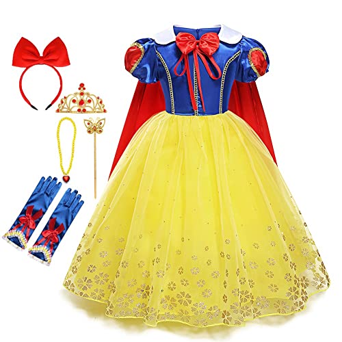 HIHCBF Mädchen Karneval Kostüme Mädchen Prinzessin Schneewittchen für Geburtstag Weihnachten Party Halloween Cosplay Zeremonie mit Umhang Zubehör 4-5 Jahre von HIHCBF