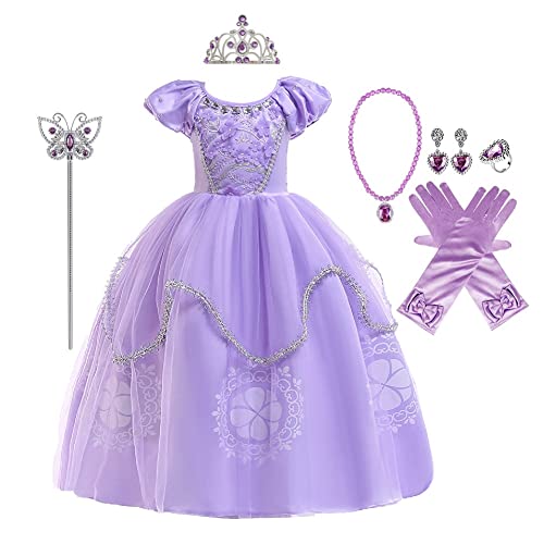 HIHCBF Mädchen Rapunzel Prinzessin Sofia Kostüm Geburtstag Weihnachten Halloween Cosplay Karneval Verkleidung mit Handschuhen Zubehör 7-8T von HIHCBF