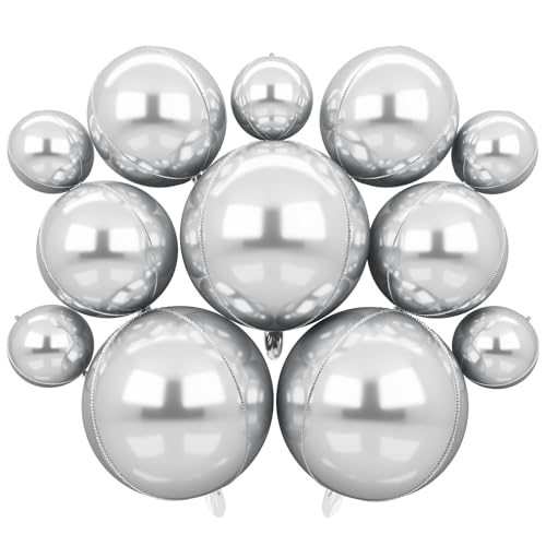 4D Silber Folienballons, 22 Zoll 15 Zoll 10 Zoll Groß 4D Silber Foil Ballons Silber Runde Luftballons Helium Ballons für Babyparty Geburtstags Party Dekoration Hochzeiten Jubiläen von HILAVO