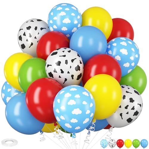 Spielzeug Inspirierte Story Luftballons, 12 Zoll Rot Blau Gelbe Kuh Himmelblaue Wolken Ballons Für Kinder Geburtstag Toy Inspirierte Story Party Deko von HILAVO