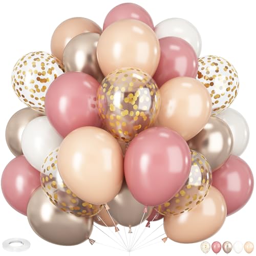 Retro Rosa Luftballons, 60 Stück Dusty Rosa Blush Aprikose Weiß Metallic Rosegold Konfetti Ballons für Mädchen Boho Geburtstag Babyparty Dekoration von HILAVO