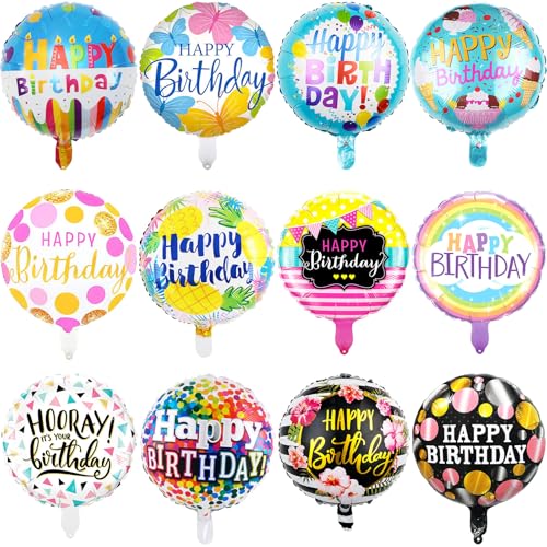 Folienballon Happy Birthday, 36 Stück 18 Zoll Runde Happy Birthday Luftballon Helium Geburtstags Ballons Foil Luftballon für Kindergeburtstag Geburtstag Party Dekoration von HILAVO