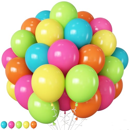 HILAVO Luftballons Tropische, 60 Stück Sommer Hawaii Partyballons, 12 Zoll Pink Grün Orange Gelb Blau Türkis Bunt Regenbogen Latax Helium Ballon für Geburtstag Babyparty Hochzeit Sommer Flamingo Deko von HILAVO