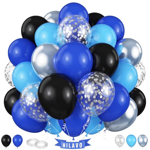 Luftballons Blau Schwarz Silber 60 Stück 12 Zoll Königsblau Silber Luftballons Set Royal Marine Blau Party Ballons für Jungen Männer Videospiel Weltraum Abschluss Ruhestand Babyparty Geburtstag Deko von HILAVO