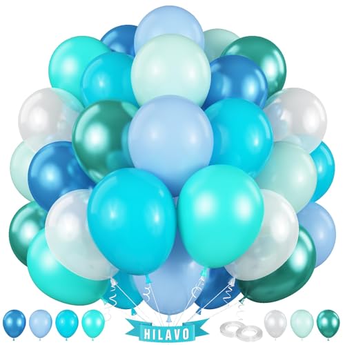 Luftballons Blau Türkis Grün 60 Stück 12 Zoll Ocean Blau Grün Weiß Luftballons Set Blaugrün Weiss Unter dem Meer Geburtstag Party Ballons Deko für Jungen Hai Wal Unterwasserwelt Babyparty Dekorationen von HILAVO