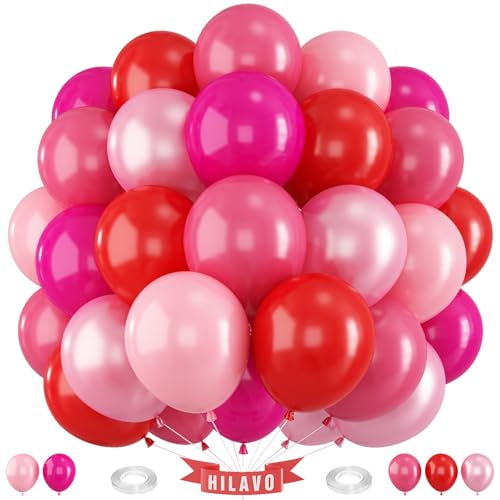 Luftballons Rosa Rot 60 Stück 12 Zoll Fuchsia Hot Pink Rot Luftballons Set Neon Pink Magenta Rosa Geburtstag Party Ballons Deko für Mädchen Erdbeere Beere Verlobung Hochzeit Babyparty Dekorationen von HILAVO