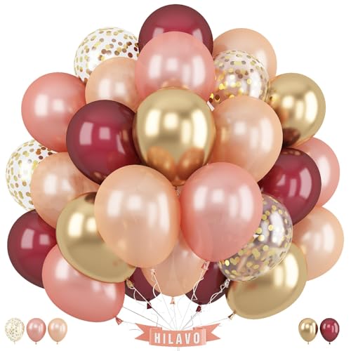 Luftballons Weinrot Rosegold 12 Zoll Roségold Burgundy Champagner Metallic Gold Konfetti Luftballons Set Geburtstag Party Ballons Deko für Mädchen Frauen Verlobung Hochzeit Brautparty Dekorationen von HILAVO