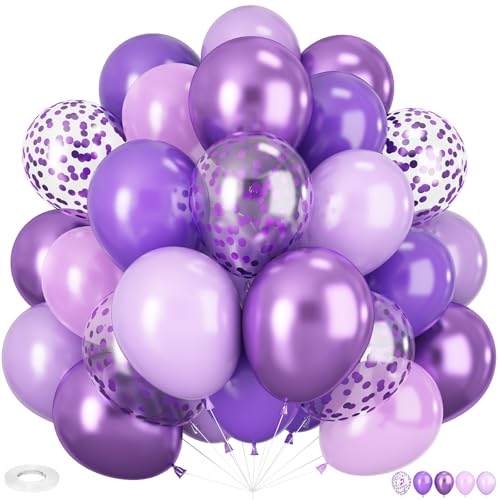 Luftballons Lila, 60 Stück 12 Zoll Lavendel Lila Luftballons Metallic Lila Konfetti Ballons für Mädchen Geburtstag Babyparty Party dekoration von HILAVO