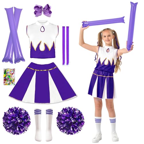 HILKKET Cheerleader Kostüm Kinder, Cheerleadering Outfit Mädchen, Cheerleading Kleid Cheer Uniformen Kinder Cheer Outfit Karneval Kostüm (Lila, 110) von HILKKET