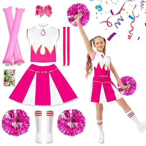 HILKKET Cheerleader Kostüm Kinder, Cheerleadering Outfit Mädchen, Cheerleading Kleid Cheer Uniformen Kinder Cheer Outfit Karneval Kostüm (Rosa, 120) von HILKKET