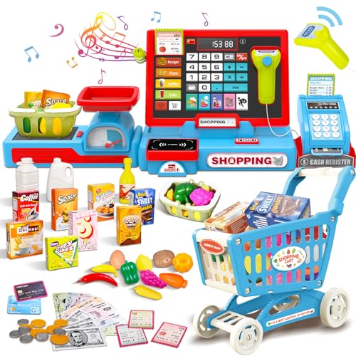 Kasse Kinder Spielzeug, Kinderkasse mit Scanner, Sound, Rechnerfunktion, Spielgeld und Zubehör, Kaufladen Zubehör Rollenspiel Weihnachten Geschenk, Spielkasse ab Jungen Mädchen 3-6 Jahren Kasse Kinder Spielzeug, Kinderkasse mit Scanner, Sound, Rechnerfunktion, Spielgeld und Zubehör, Kaufladen Zubehör Rollenspiel Weihnachten Geschenk, Spielkasse ab Jungen Mädchen 3-6 Jahren von HILKKET
