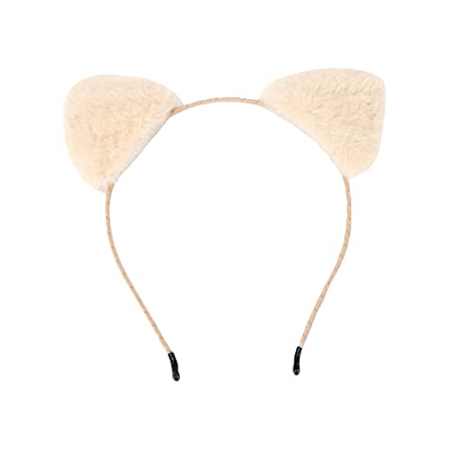 Damen Mode Stirnbänder Niedlich Plüsch Katzenohren Haarband Haarreifen Mädchen Lolita Haarschmuck für Cosplay Party (Beige) von HIMI HIMIFASHION