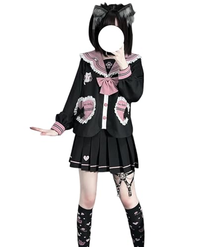 HIMI HIMIFASHION Frauen Mädchen Japanische JK Uniform Schulanzug Gothic Matrosenanzug niedliche Schleife Anime Cosplay Kostüm Outfit (Schwarz, L) von HIMI HIMIFASHION