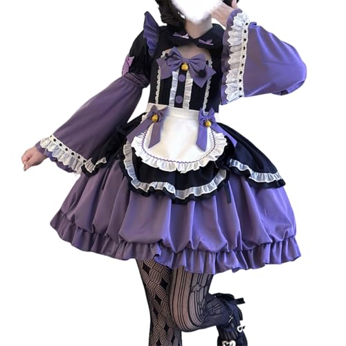 HIMI HIMIFASHION Japanisches süßes Lolita-Prinzessinnenkleid, Teenager, niedliche Schleife, Dienstmädchen-Schürze, Kostüm, Anime, Party, Cosplay, Kostüm (Schwarz und Lila, L) von HIMI HIMIFASHION