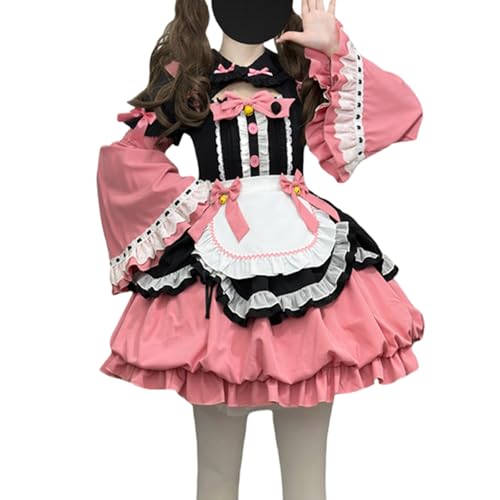 Japanisches süßes Lolita-Prinzessinnenkleid, Teenager, niedliche Schleife, Dienstmädchen-Schürze, Kostüm, Anime, Party, Cosplay, Kostüm (Schwarz und Rosa, S) von HIMI HIMIFASHION