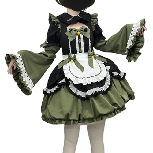 Japanisches süßes Lolita-Prinzessinnenkleid, Teenager, niedliche Schleife, Dienstmädchen-Schürze, Kostüm, Anime, Party, Cosplay-Kostüm, schwarz/grün, 36 von HIMI HIMIFASHION