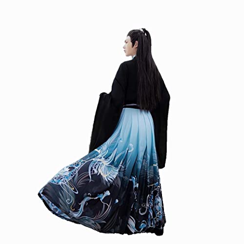 3-teiliges Hanfu-Set for Paare mit großen Ärmeln und Rock - Frühling, Sommer, Herbst, chinesischer Stil, Muster, Farbverlauf, Damenbekleidung(Black1,3XL) von HIMKSRE