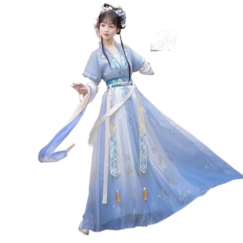 Chinesisches Hanfu-Kleid for Damen, uraltes traditionelles Hanfu-Set, Karnevalsfee, Cosplay-Kostüm, Lila, Blau, Grün, Hanfu-Tanzkleid(Blue Full Set,M) von HIMKSRE