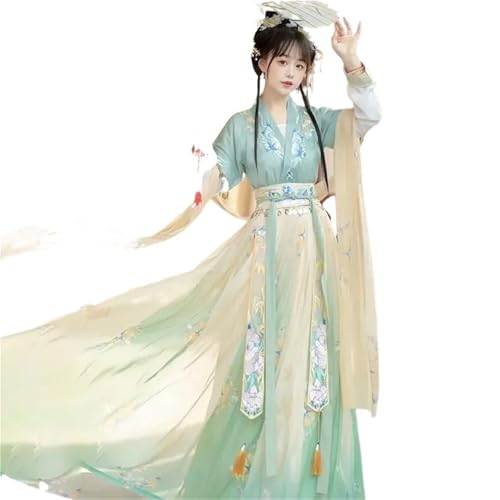 Chinesisches Hanfu-Kleid for Damen, uraltes traditionelles Hanfu-Set, Karnevalsfee, Cosplay-Kostüm, Lila, Blau, Grün, Hanfu-Tanzkleid(Green Full Set,XS) von HIMKSRE