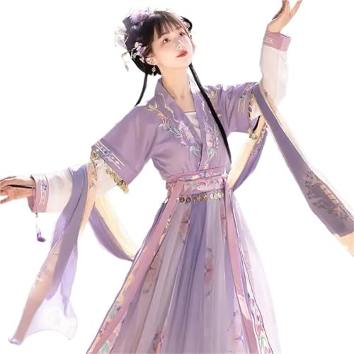 Chinesisches Hanfu-Kleid for Damen, uraltes traditionelles Hanfu-Set, Karnevalsfee, Cosplay-Kostüm, Lila, Blau, Grün, Hanfu-Tanzkleid(Purple Full Set,L) von HIMKSRE