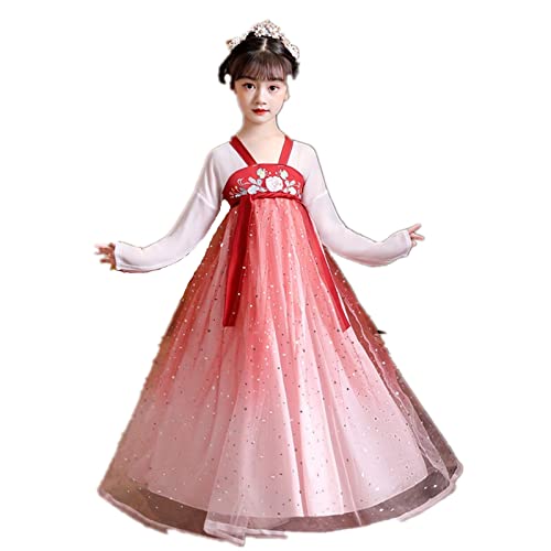 HIMKSRE Alte chinesische traditionelle Kostüm Hanfu Kinder Sommer lose Stickerei Mädchen Fee Kleider Party Bühne Kleid(Blue1,110) von HIMKSRE