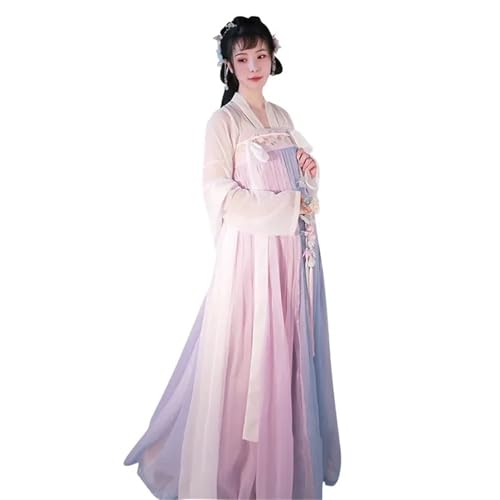 HIMKSRE Altes chinesisches traditionelles Hanfu-Kleid for Frauen, weibliche Stickerei, frischer Chebula-Rock, Han-Elemente, ein kompletter Satz neuer Modelle, Frühlings-SET, rosa Farbe(L) von HIMKSRE