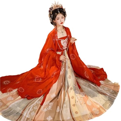 HIMKSRE China Tang-Dynastie Antikes Kostüm Chinesisches Hanfu-Kleid Frauen Rote Kleidung Fee Schwere Arbeit Stickerei Tanzkleidung Cosplay Übergröße(L) von HIMKSRE