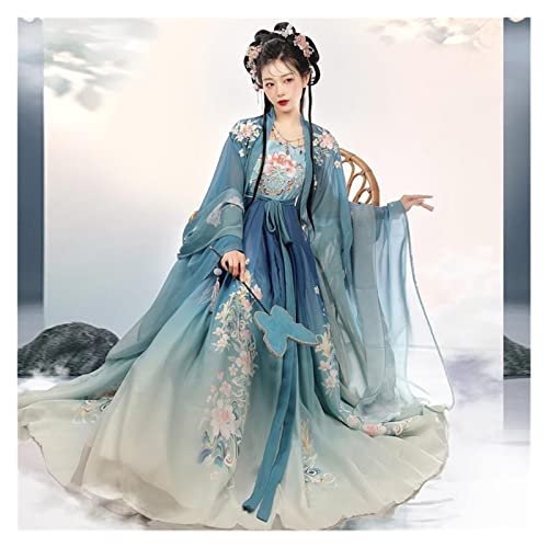 HIMKSRE Chinesische Frauen Hanfu Kostüm Fee Cosplay Kostüm Tanzkleid Party Outfit Hanfu Blau Rot Sets for Frauen Plus Größe XL(Blue full set,L) von HIMKSRE