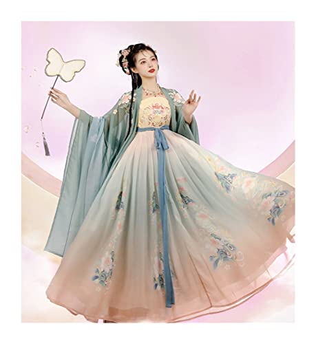 HIMKSRE Chinesische Frauen Hanfu Kostüm Fee Cosplay Kostüm Tanzkleid Party Outfit Hanfu Blau Rot Sets for Frauen Plus Größe XL(Cyan-blue,L) von HIMKSRE