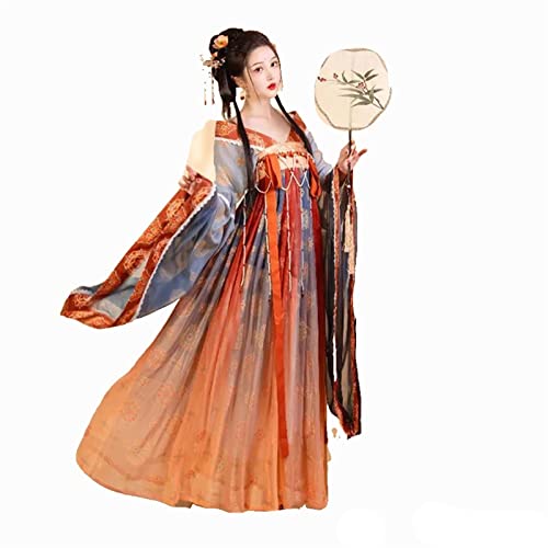 HIMKSRE Chinesische traditionelle Kleidung Frauen Kleid Klassische Bekleidung Antike Nord-Süd-Dynastien Druck Mädchen Hanfu Tanzrock(M) von HIMKSRE