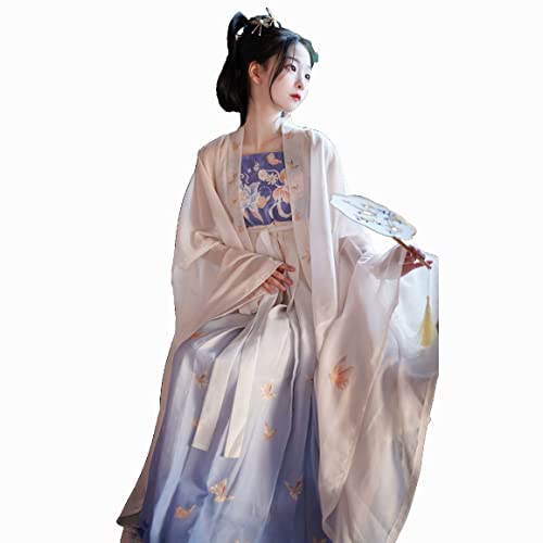 HIMKSRE Chinesisches traditionelles Hanfu-Tang-System, Hemd mit großen Ärmeln und Hezi-Rock, feines Feenkleid aus Chiffon mit Stickerei(Beige blue 4.5 meters,XL) von HIMKSRE