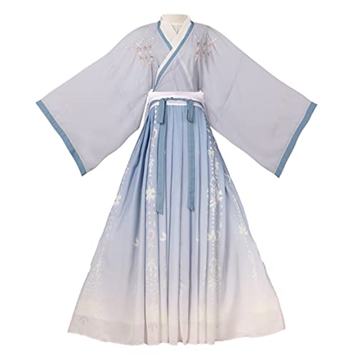 HIMKSRE Cosplay Hanfu Frauen Chinesische Traditionelle Stickerei Bühne Tanz Kleid Weibliche Fee Kostüm Hanfu Farbverlauf Blau for Frauen(3 meters skirt width,S) von HIMKSRE