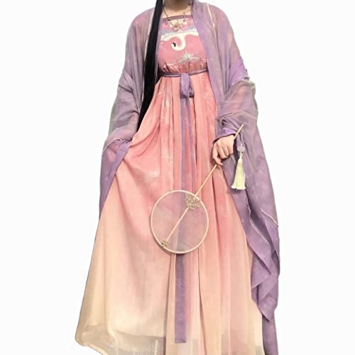 HIMKSRE Cosplay-Kostüm, Hanfu, Frühlings- und Sommerkleidung for Damen, Hezi-Rock, Schönheit unter dem Mond, Hanfu, Hemdkleid mit großen Ärmeln, Tang-System, 2-teiliges Chiffon-Set(Purple 3 meters,S) von HIMKSRE