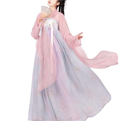 HIMKSRE Damen Chinesisches Hanfu Qixiong Transparentes Oberteil Tube Kleid Outfit Tang Dynastie Traditionelles Kostüm(Pink/Blue1,L) von HIMKSRE