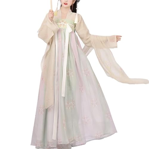 HIMKSRE Damen Chinesisches Hanfu Qixiong Transparentes Oberteil Tube Kleid Outfit Tang Dynastie Traditionelles Kostüm(Yellow/Green1,L) von HIMKSRE