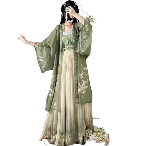 HIMKSRE Damen Chinesisches Traditionelles Cosplay Kostüm Antike Song Dynastie Hanfu Kleid Frühling Sommer 3-teiliges grünes Set Übergröße XL(S) von HIMKSRE