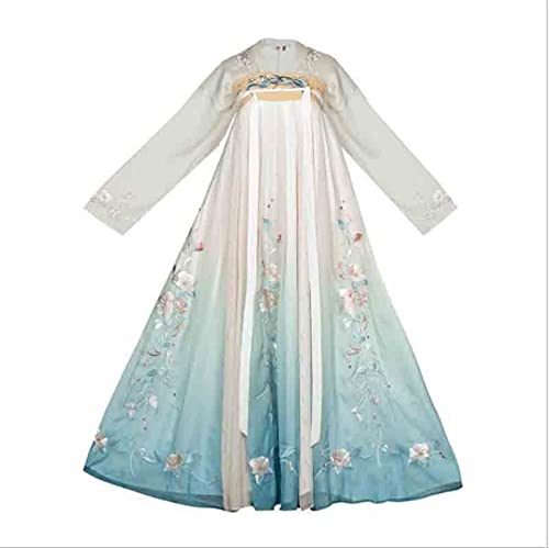 HIMKSRE Frauen Hanfu Chinesische Alte Abstufung Blaues Kleid Halloween Karneval Prinzessin Cosplay Kostüm for Dame Plus Größe(3 pcs set 3 meters skirt width,XS) von HIMKSRE