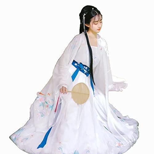 HIMKSRE Frühling Sommer Chiffon Traditionelle Chinesische Frauen Kleidung Fee Kleid Weiß Hanfu SongDynasty TangSimple Show Set(Blue1,L) von HIMKSRE