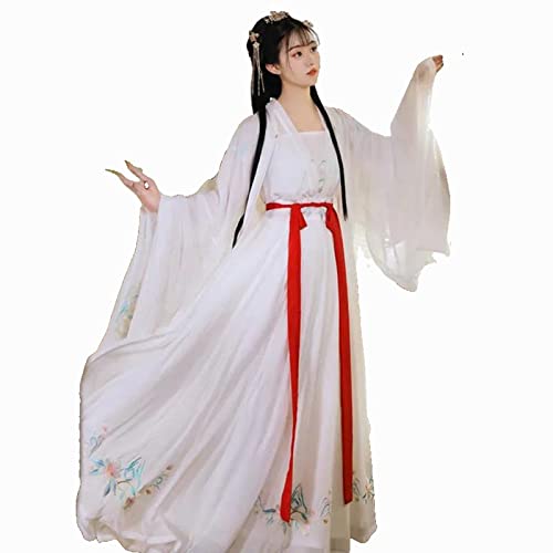 HIMKSRE Frühling Sommer Chiffon Traditionelle Chinesische Frauen Kleidung Fee Kleid Weiß Hanfu SongDynasty TangSimple Show Set(Red1,L) von HIMKSRE