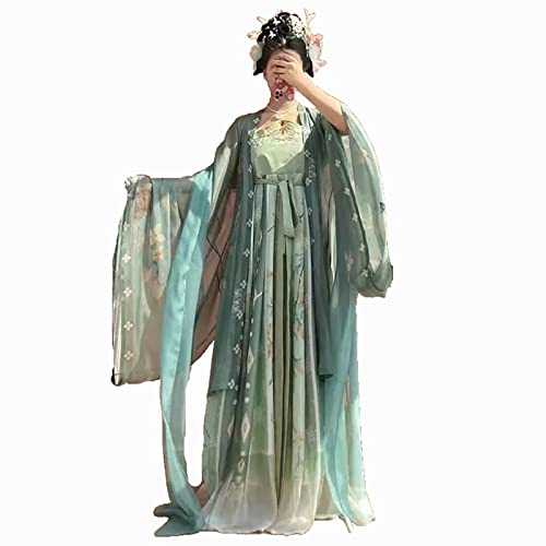 HIMKSRE Frühling Sommer Chinesischen Traditionellen Tang Hanfu Hezi Rock Atmungsaktive Gaze Rock Fee Kleid Event Party Frauen(Green1,L) von HIMKSRE