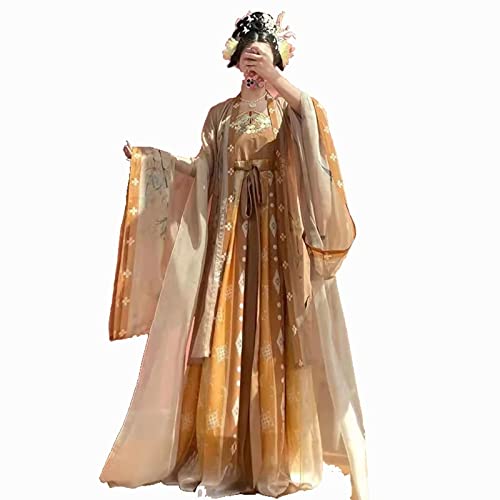 HIMKSRE Frühling Sommer Chinesischen Traditionellen Tang Hanfu Hezi Rock Atmungsaktive Gaze Rock Fee Kleid Event Party Frauen(Yellow1,L) von HIMKSRE