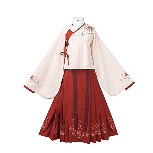 HIMKSRE Gesichtsrock Chinesische Kleidung, Hanfu Damenkleid Furong Mond bestickter Jackenrock Anderer Shore bestickter roter Pferdegesichtsrock(L) von HIMKSRE