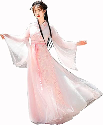 HIMKSRE Hanfu Damen Hanfu Altes traditionelles Kleid Chinesisches Kostüm Stickerei Hohe Taille Swing Rock Outfit, Rosa(L) von HIMKSRE