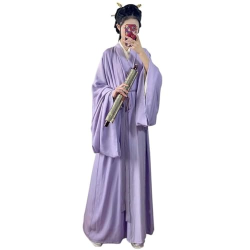 HIMKSRE Hanfu-Kostüm for Damen, traditionell, chinesisches Kleid, alte Han-Dynastie, mit Gürtel, Halloween-Party, langes Gewand, Outfit(Purple1,L) von HIMKSRE