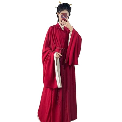 HIMKSRE Hanfu-Kostüm for Damen, traditionell, chinesisches Kleid, alte Han-Dynastie, mit Gürtel, Halloween-Party, langes Gewand, Outfit(Red1,L) von HIMKSRE