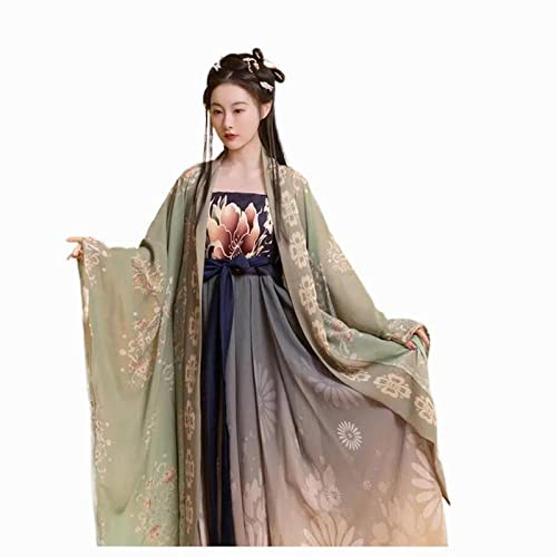 HIMKSRE Hanfu for Frauen im chinesischen Traditionsstil, Kleidung mit großen Ärmeln, Hemdkleid, Tang-System, Tanzrock, Mädchen, Partykostüm, Göttin, Fee(Green1,L) von HIMKSRE