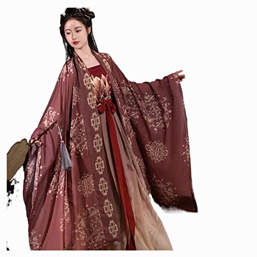 HIMKSRE Hanfu for Frauen im chinesischen Traditionsstil, Kleidung mit großen Ärmeln, Hemdkleid, Tang-System, Tanzrock, Mädchen, Partykostüm, Göttin, Fee(Red1,L) von HIMKSRE