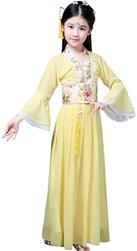 HIMKSRE Hanfu im chinesischen Stil - Ethnisches Mädchenkleid im chinesischen Stil, Tanzaufführung Hanfu(Bright Yellow,130) von HIMKSRE