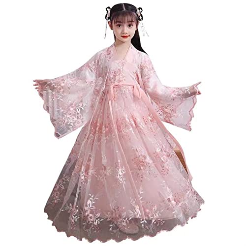 HIMKSRE Kinder Hanfu Herbst Chinesisches Traditionelles Volkskostüm Kinder Mädchen Tang-anzug Tanzkleidung Fee Cosplay Prinzessin Kleid(130) von HIMKSRE